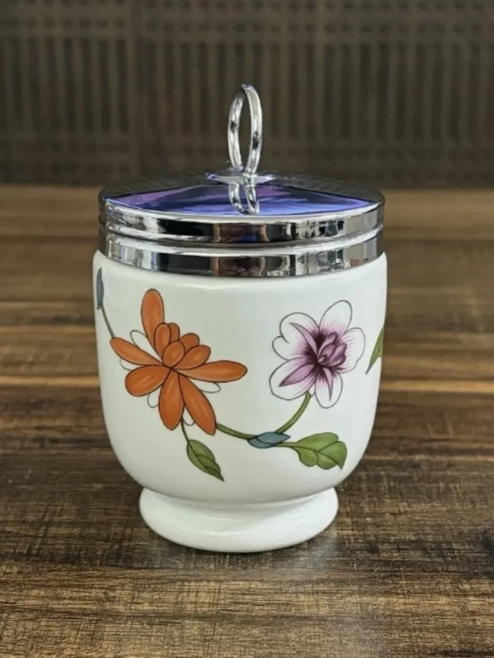 Royal Worcester Egg Coddler Standard Size England Porcelain w/Lid Floral